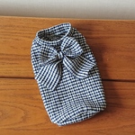  犬服 オーダー ギンガムチェックブルーゼのお洋服 フロントリボン仕上がりり バスト寸法