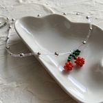 ビーズネックレス　cherry×silver