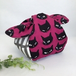 きゅっとプチ袋　ランチバッグ　お弁当袋　＊ねこ＊ストライプ＊ドット＊猫柄＊レッド＊ピンク＊