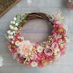  Jolie botanique＜Corail＞＊受注制作＊ハーフムーンリース＊プリザーブドフラワー＊お花＊ギフト＊結婚祝い＊新築祝い＊お誕生日祝い＊母の日＊フラワーギフト