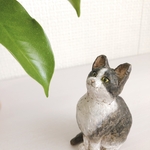 見上げる猫　【猫】【木彫り】【彫刻】