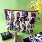 カラフル服のアフリカ女性柄 化粧ポーチ マスク入れ  プチギフト などUSAコットン マチ付き ファスナーポーチ