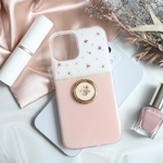 スマホリング付き　ピンクベージュ押し花iPhoneケースiPhone13 iPhone12 SE2スマホケース Android Galaxy Xperia クリアケース 全機種 韓国
