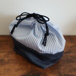 お弁当袋　巾着袋　【ブルー細ストライプ×デニム】