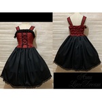 1点物*ローウエスト切替プリンセスライン ジャンパースカート ドレス★エンジ×ブラック×黒レース(即納品)