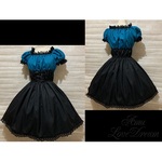 1点物*シャーリング編み上げワンピース★ブルーグリーン×ブラック×黒レース(即納品)