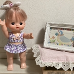 メルちゃん水着　むらさきの花柄