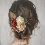 《再販》ドライフラワー ヘッドパーツ 髪飾り ヘアアクセサリー 和装 ブライダル 白 結婚式 赤 レッド ゴールド シャンパン くすみピンク