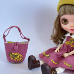 ミニチュアバッグ　ミモザ刺繍バッグ(ピンク)