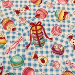50×50 水色チェック&スイーツ柄 お弁当ハンカチ お弁当包み ランチクロス 大きめ 女の子 夢かわいい 大判ハンカチ 子供用 小風呂敷 綿風呂敷