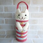 猫なペットボトル・ドリンクホルダーカバー【白猫・コーラルピンク】