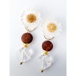 クリアー　お花　ウッド　2way 蝶バネ　イヤリング　春　夏　クリア　デイジー　マーガレット　ひまわり　お花ピアス　大ぶり