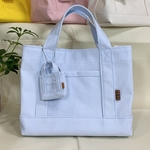 トートバッグ　ライトブルー　帆布　ミニトート　ミニチュアトートチャーム付き