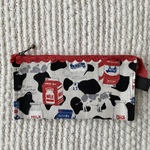 牛とミルク柄の3つポケットポーチ、赤いレースファスナーマジックポーチ、Milk Cows 3 Pocket Zipper Pouch, Fresh milk red lace zipper pouch