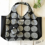 新柄　ナイロンエコバッグ　あじさい(ブラック×ブラック) Lサイズ