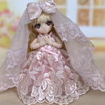 ピンクのドレスとベールのセット　  パール　オビツ11用