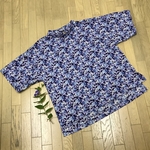 綿ローンリップル　小花柄　スタンド衿　ブラウス [紺]