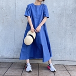 リネンが涼しい‼ 1枚でオシャレなゆったりシルエットワンピース 青【FREE:２size展開】OTM-007 499919