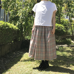 フレンチリネン の かわいく大人な チェック ギャザースカート