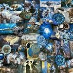 (再販×3)スチームパンクの紙ものセット(blue)＊コラージュ素材＊ジャンクジャーナル