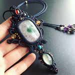 ocean jasper × prehnite / macrame amulet　＃マクラメネックレス＃