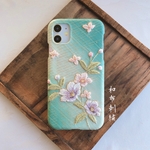 翡翠(ひすい色)〜和布刺繍 和柄 スマホケース【iPhone11対応 現品】