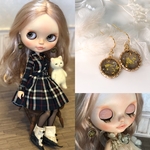 ドール用💐キャンディピアス🍬丸型 ブラック レジン ドライフラワー パール ゴールド ブライス