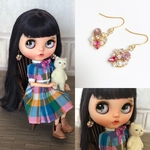 ドール用💐ビジューピアス💍ピンク キラキラ 宝石ピアス ブライス