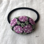 紫陽花 刺繍ヘアゴム /ブローチへ変更可能