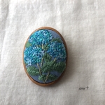 紫陽花 刺繍木枠ブローチ