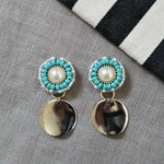 ビーズ刺繍 イヤリング ターコイズ シルバー