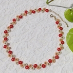 ビーズネックレス florets（赤＆オレンジ)13th金属アレルギー対応留め具に変更可