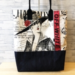 輸入パネル生地×岡山デニムトートバッグ*Mrs.PARIS