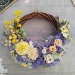 Lune Bonheur＜jaune  lavande＞＊受注制作＊ハーフムーンリース＊プリザーブドフラワー＊リース＊お花＊ギフト＊母の日＊結婚祝い＊新築祝い＊お誕生日祝い＊フラワーギフト