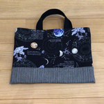 【完成品】小さめレッスンバッグ　宇宙ステーション☆ブラック(25×35センチ)　マチなし　ミニレッスンバッグ　バッグ　キルティング　レッスンバッグ