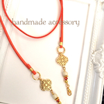 【新色】大人スワロフスキーインディアンREDのマスクストラップ マスクチェーン スエード調コーラルオレンジ紐
