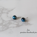 ロイヤルブルータイガーアイ　一粒ピアス　天然石ピアス　シンプルピアス