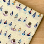 50*50【リップル】オーシャンヨット柄／黄色《 生地 リップル生地 コットン 綿 涼しい 海 ヨット マリン マスク  COTTONCANDY 夏 》
