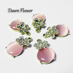 【D-0335】5pcs　キャッツアイストーン　丸　花　ラインストーン付き　22×13mm　ピンク　クリア　チャーム