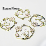 【D-0339】5pcs　桜とねこ　30mm　ホワイト＆ピンク　チャーム