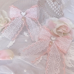 【選べるセンターパーツ】量産型♡Wリボンヘアクリップ 白レース×ピンク(オープンハート)