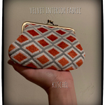 ダイヤ柄ベルベット◉Orangeファブリック◉ミニ親子がま口　がま口財布