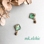 ゴールド紫陽花とグリーンシェルのピアス／イヤリング