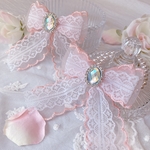 【選べるセンターパーツ】量産型♡Wリボンヘアクリップ 白レース×ピンク(オーロラオーバル)