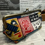大きめサイズ　昭和レトロ看板×ネイビー　ペンケース　筆箱