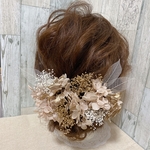 ［49］13本　シャンパンゴールド×白×ゴールド　ドライフラワー　ヘアパーツ　ヘアアクセサリー　ヘッドドレス　髪飾り　成人式　卒業式　結婚式　ウェディング　ブライダル　かすみ草　紫陽花　