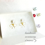 ＊再販3＊新作14kgf ワイヤー＊♡リボン＊コットンパールピアス♡