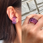 -角- パープルガラス リング イヤーカフ glass ring