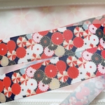 【7300】2m300円 25mm幅 グログランリボン 和柄 和風 花 菊 黒