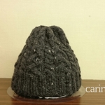【再販】アラン模様のニット帽　ツイード　濃グレー